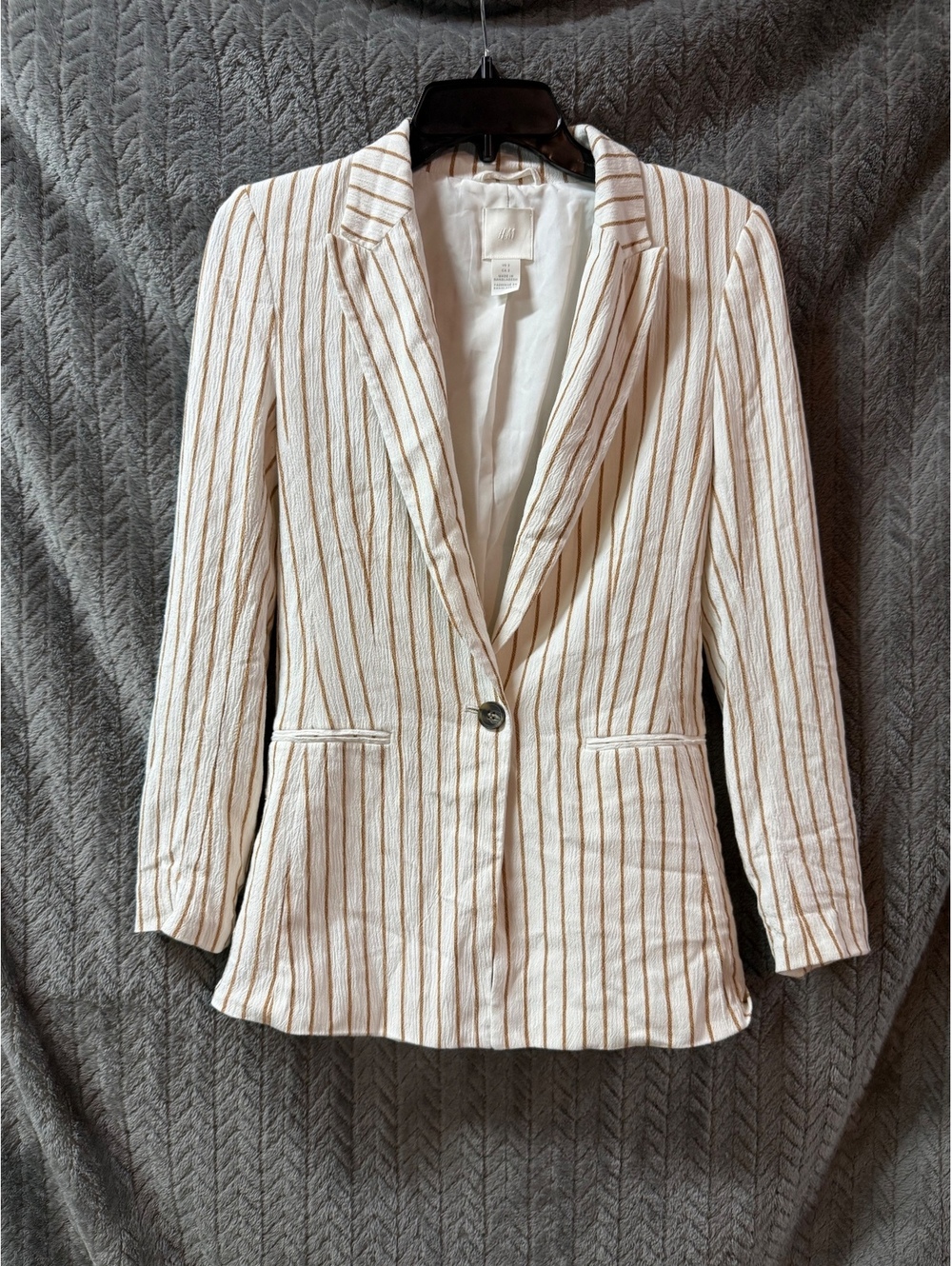 H&M Women's White and Brown Striped Blazer Size US 2